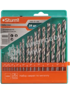 Набор сверл Sturm! 1055-01-SS219шт. 1; 1.5; 2.5; 3; 3.5; 4; 4.5; 5; 5.5; 6; 6.5; 7; 7.5; 8; 8.5; 9