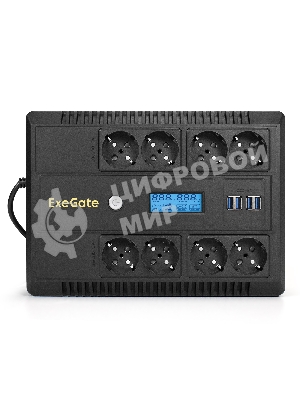 Источник бесперебойного питания ExeGate NEO Smart LHB-1000.LCD.AVR.8SH.CH.USB 1000VA/650W, LCD, AVR, 8*Schuko, USB, 4*USB-порта для зарядки, черный
