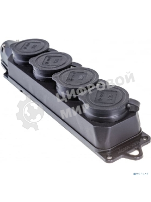 Розетка (колодка) 4-м Омега РБ34-1-0м с защ. крышкой IP44 каучук IEK PKR64-016-2-K02