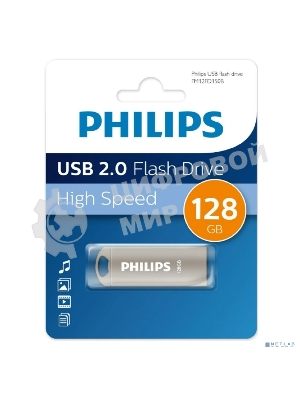 Флешка USB PHILIPS IRON (FM12FD150B/97), 128Gb, USB 2.0, R/W 25/18, серый