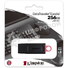 Флешка USB Kingston DataTraveler Exodia (DTX/256GB), 256Gb, USB 3.2 Gen 1, R/W 200/60, черный/розовый