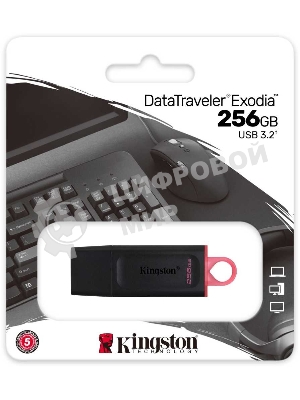 Флешка USB Kingston DataTraveler Exodia (DTX/256GB), 256Gb, USB 3.2 Gen 1, R/W 200/60, черный/розовый
