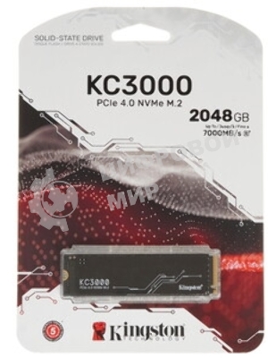 Накопитель SSD M.2 2280 2048Gb Kingston KC3000 Client SSD SKC3000S/2048G PCIe 4.0 NVMe, 7000/7000, IOPS 1000/1000K, MTbF 1.8M, 3D TLC, 1600TbW, 0.71DWPD, with Heat Spreader (5 лет), RTL