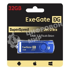 Exegate EX302050RUS USB-флеш накопитель ExeGate Jet Ultra 32GB синий (USB3.0/=USB3.1 Gen1/=USB3.2 Gen1 5Gbps, пластик/металл)