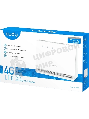 Маршрутизатор AC1200 Wi-Fi 4G LTE Cat 6 Gigabit Router, 4 10/100/1000M RJ45 Ports, Nano SIM Slot, Quectel module inside,build-in 4G LTE modem, 300Mbps at 2.4GHz + 867Mbps at 5GHz, Internal Antennas, PPTP/L2TP/OpenVPN/WireGuard VPN, DNS over Cloudflare/Google/Quad9, DDNS, SMS, Band locking, TR069, TR111, Cudy Mesh Support