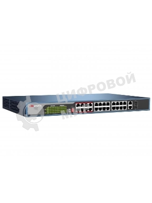 Коммутатор Hikvision DS-3E0326P-E, 24×100 Мбит/с PoE + 2×1 Гбит/с Combo (RJ45/SFP), неуправляемый