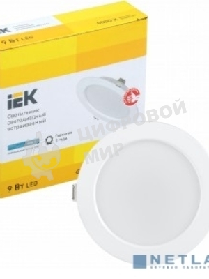 Светильник светодиодный Iek LDVO0-1612-09-4000-K01 ДВО 1612 белый круг 9Вт 4000К IP20 пластик. корпус, диам 118 мм