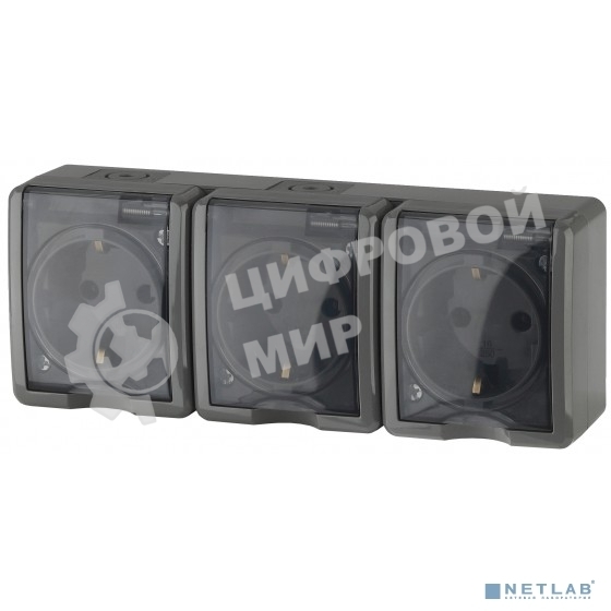 Розетка ЭРА 3х2P+E IP54, 16АХ-250В, 11-2405-03, ОУ, Эксперт, серый (5/50/800)