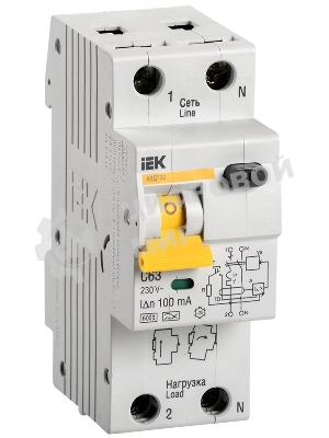 Выключатель автоматический дифференциального тока IEK MAD22-5-063-C-100 АВДТ 32 C63 100мА