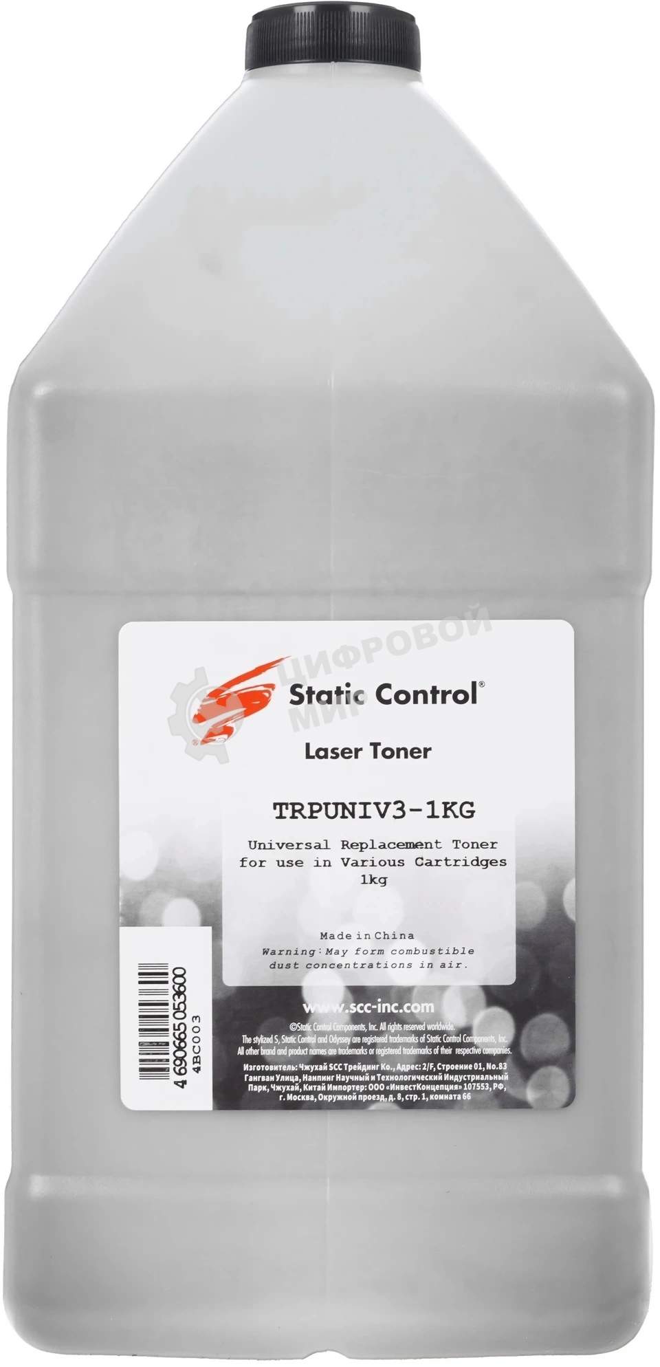 Тонер Static Control TRPUNIV3-1KG черный флакон 1000гр. для принтера Pantum P3010DW/ P3300DN/ P3300DW/ M6700DW/ M7100DN/ M7100DW