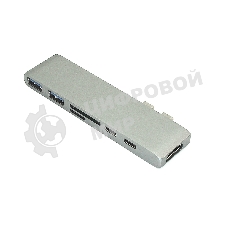 Адаптер сдвоенный Type-C на HDMI, USB 3.0*2 + Type-C* 2 + SD/TF для MacBook, серый