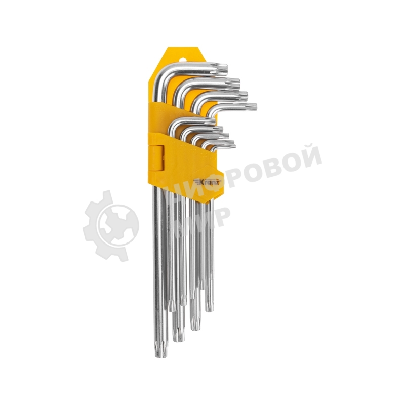 Набор ключей имбусовых Tamper-Torx Kranz 9 шт., ТТ10-ТТ50, закаленные, удлиненные, никель