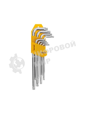 Набор ключей имбусовых Tamper-Torx Kranz 9 шт., ТТ10-ТТ50, закаленные, удлиненные, никель