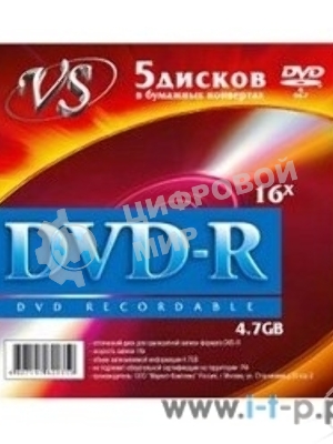 Диск DVD-R VS (PERFEO) 4.7 Gb, 16x, Конверт (5), (5/250)