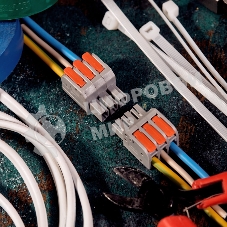 Клемма Rexant СМК 222-423R проходная разъемная 3 полюса серый 0,2-2,5/4 мм² (40 шт/уп)