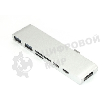 Адаптер Type-C на HDMI, USB 3.0*2 + Type-C* 2 + SD/TF для MacBook, серебро