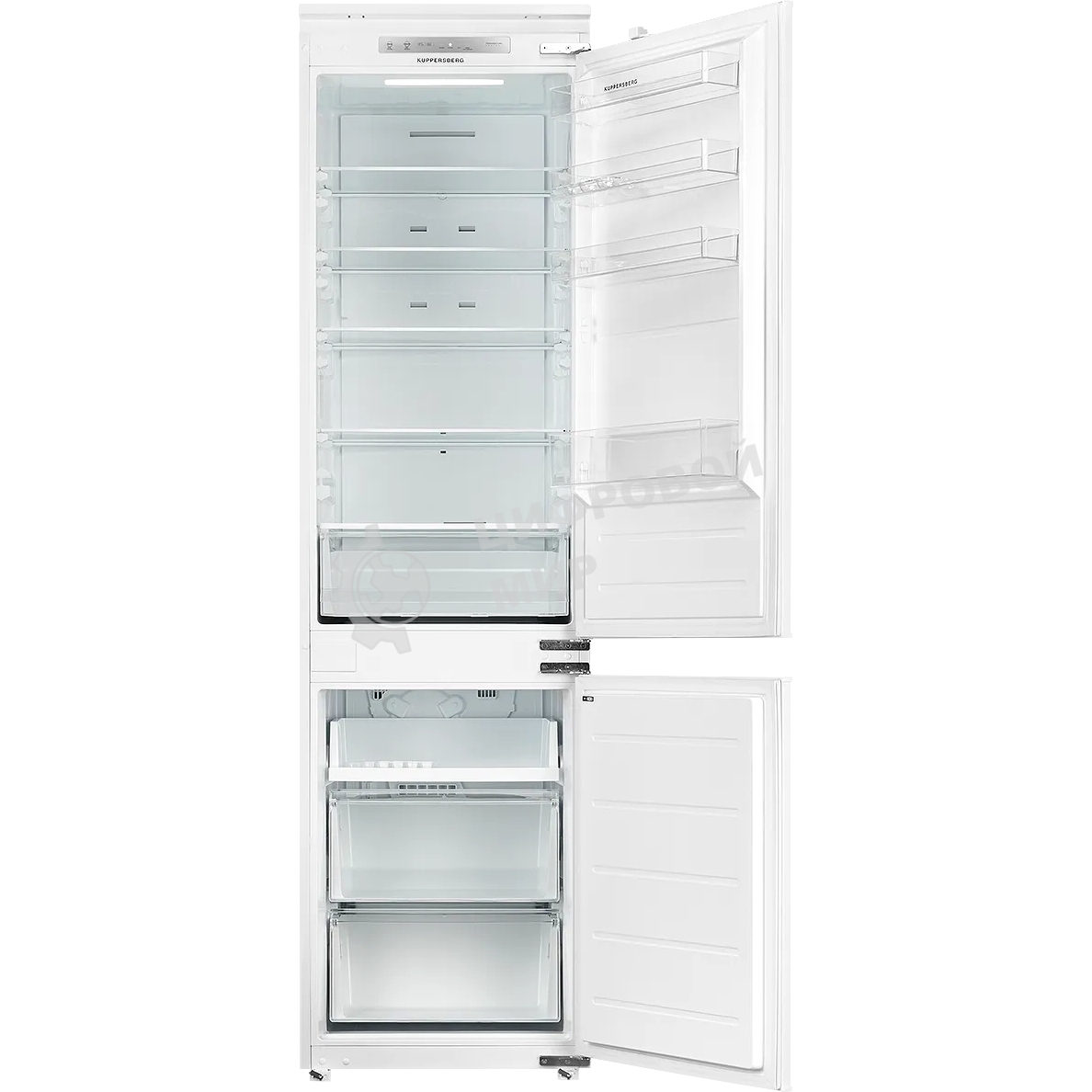 Встраиваемый холодильник Kuppersberg RBN 1961, High-Tech двухкамерный, полезный объем 334 л, суперохлаждение, суперзаморозка, функция отпуск, перевешиваемые двери (door slider), электронное управление, звуковая индикация открытой двери, NoFrost, зона свеж