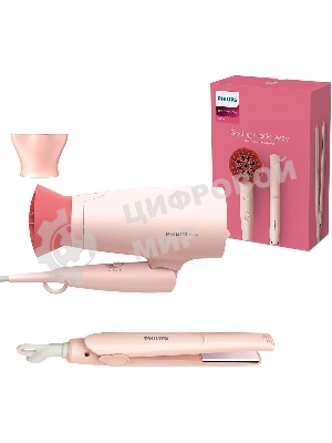 Набор для укладки волос Фен Philips BHP398/00 розовый, 1600 Вт, компактный + выпрямитель