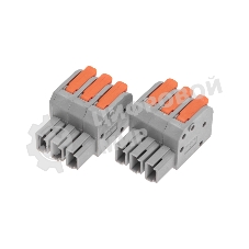 Клемма Rexant СМК 222-423R проходная разъемная 3 полюса серый 0,2-2,5/4 мм² (40 шт/уп)