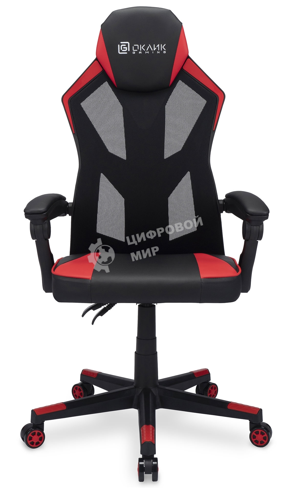 Кресло игровое Оклик 121G черный/красный сиденье черный/красный искусст.кожа/сетка с подголов. крестов. пластик черный