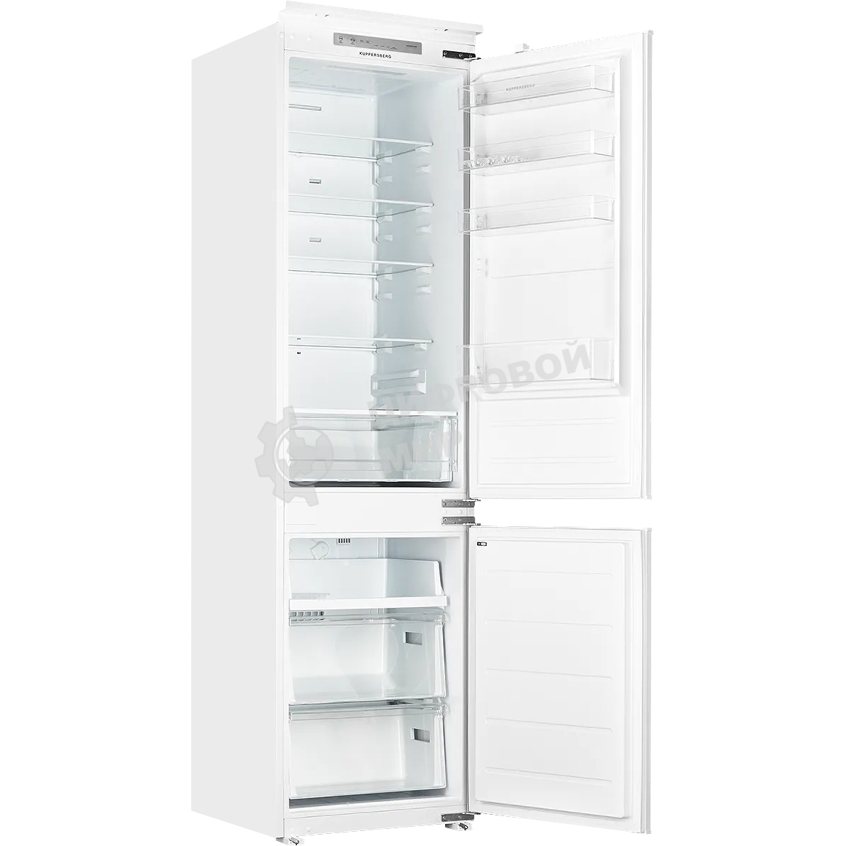 Встраиваемый холодильник Kuppersberg RBN 1961, High-Tech двухкамерный, полезный объем 334 л, суперохлаждение, суперзаморозка, функция отпуск, перевешиваемые двери (door slider), электронное управление, звуковая индикация открытой двери, NoFrost, зона свеж