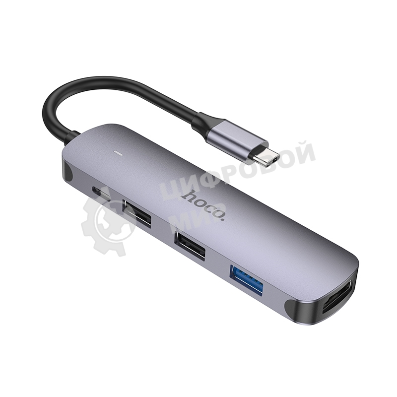 Разветвитель USB-C Hoco HB27 4порт. серый