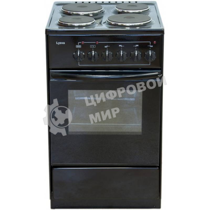 Плита электрическая Лысьва ЭП 401 СТ черный, конфорок 4 электрических, духовка 57 л, 50 см x 84 см x 60 см (без крышки)