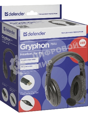 Гарнитура Defender Gryphon 750U чёрный, проводная