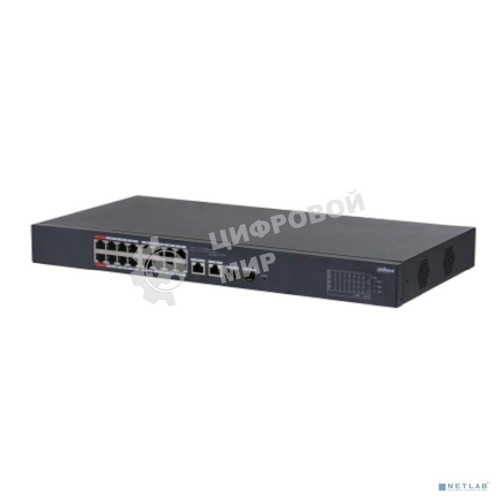 Коммутатор Dahua DH-CS4218-16ET-240 (L2) 16x100 Мбит/с 2xКомбо(1000BASE-T/SFP) 2SFP 16PoE 240W управляемый