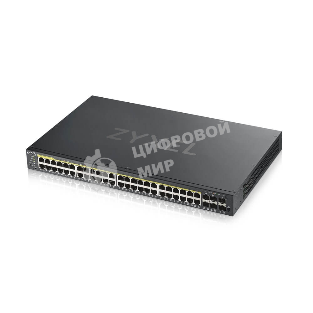 Коммутатор Zyxel GS1920-48HPv2 Hybrid Smart switch PoE+ Zyxel Nebula Flex, 44xGE PoE+, 4xCombo (SFP/RJ-45 PoE+), 2xSFP, budget PoE 375W, Standalone/cloud management