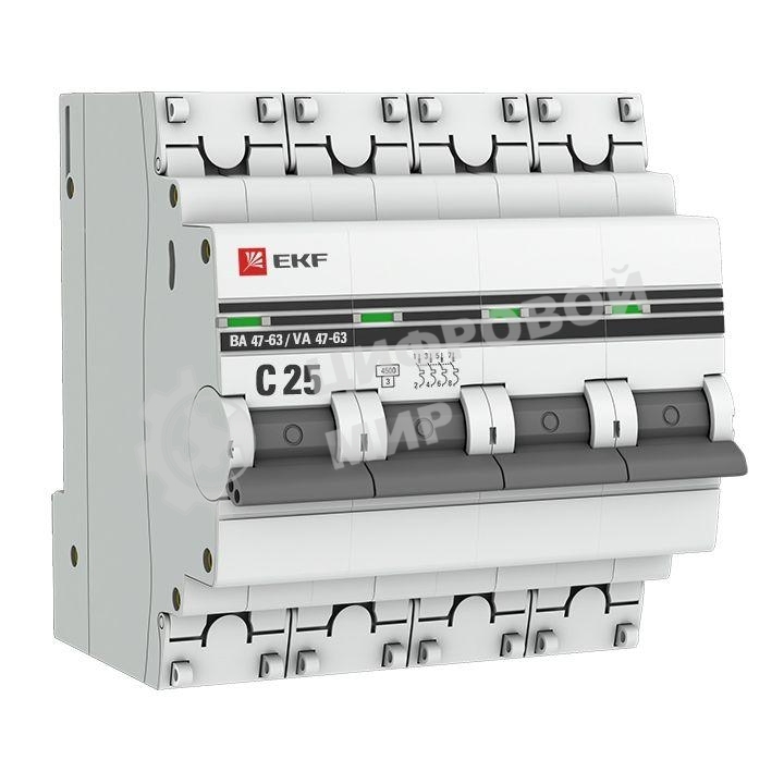 Выключатель автоматический модульный 4п C 25А 4.5кА ВА 47-63 PROxima EKF mcb4763-4-25C-pro