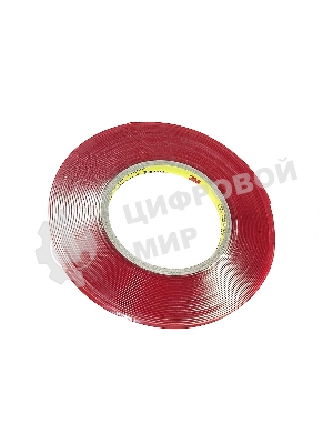 Скотч двусторонний прозрачный 3M 865377 с красной защитной лентой толщина 1мм, ширина 5мм длина 10м