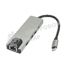 Адаптер Type-C на HDMI, USB 3.0*2 + RJ45 + Type-C, серебро