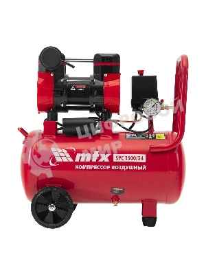 Компрессор безмасляный малошумный SPC 1500/24, 1500 Вт, ресивер 24 л, 260 л/мин MTX