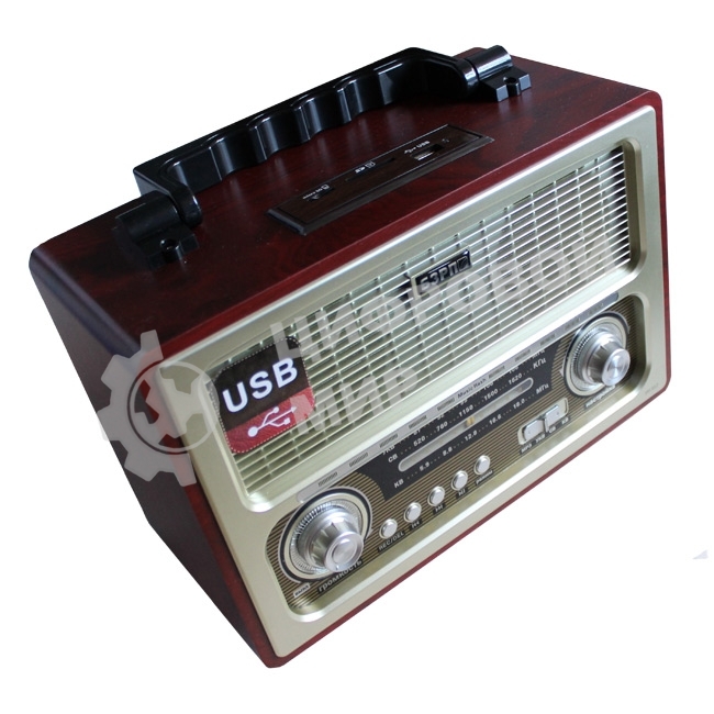 БЗРП РП-312 USB, SD, microSD, стереозвук(Диапазон УКВ 64-108 Мгц/СВ-530-1600Кгц/КВ-5,6-18,3 Мгц, USB, функция записи, слот под SDкарту, МР3, 6В/220В, стереозвук, размер 275х130х185 мм.)