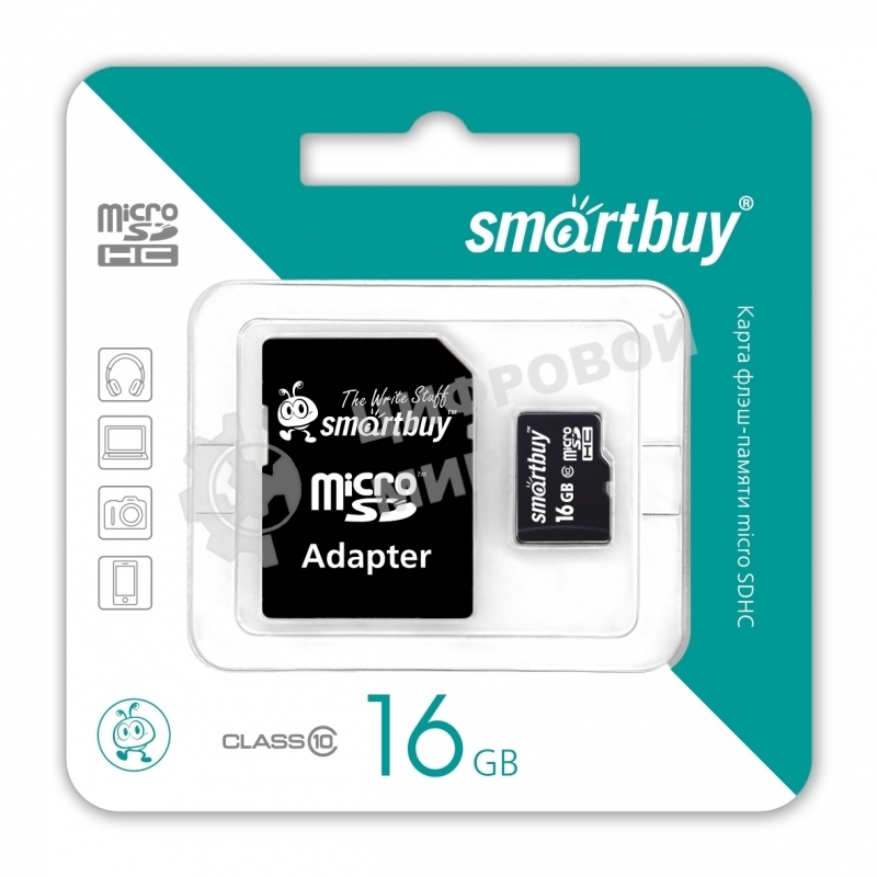 Флеш карта Smartbuy microSD 16Gb, microSDHC Class 10 (SD адаптер)