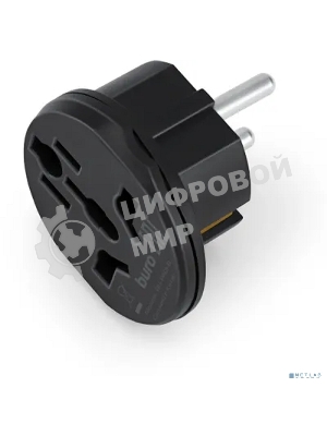 Адаптер-переходник Buro BU-PA01-B, 1 розетка, черный (пакет ПЭ)