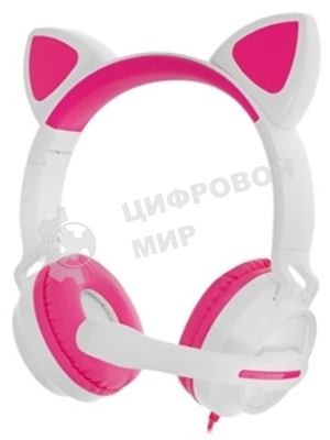Гарнитура QUMO Game Cat белый/розовый, проводная, USB, подсветка