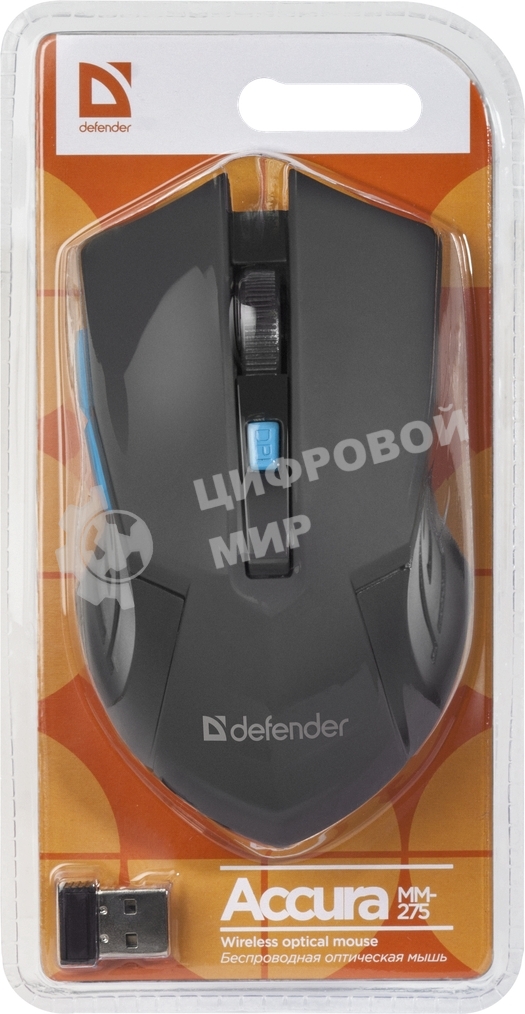 Мышь беспроводная Defender Accura MM-275 синий, 1600 dpi, радиоканал, USB, кнопки - 6