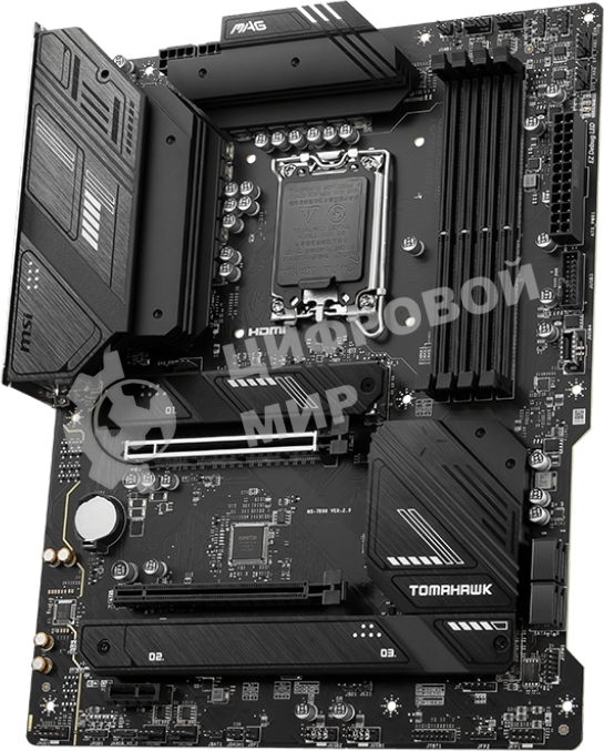 Материнская плата MSI MAG B760 TOMAHAWK WIFI, LGA 1700, Intel B760, 4xDDR5, 4xSATA, 3xM.2, 1xPCI-E 3.0 x4, 1xPCI-E 5.0 x16, 1xHDMI, 1xDP, 1xUSB Type-C, 1x2.5Gb LAN, 4xUSB-A 2.0, 4xUSB-A 3.2 Gen 2, 5x3.5 мм, 7.1, Standard-ATX