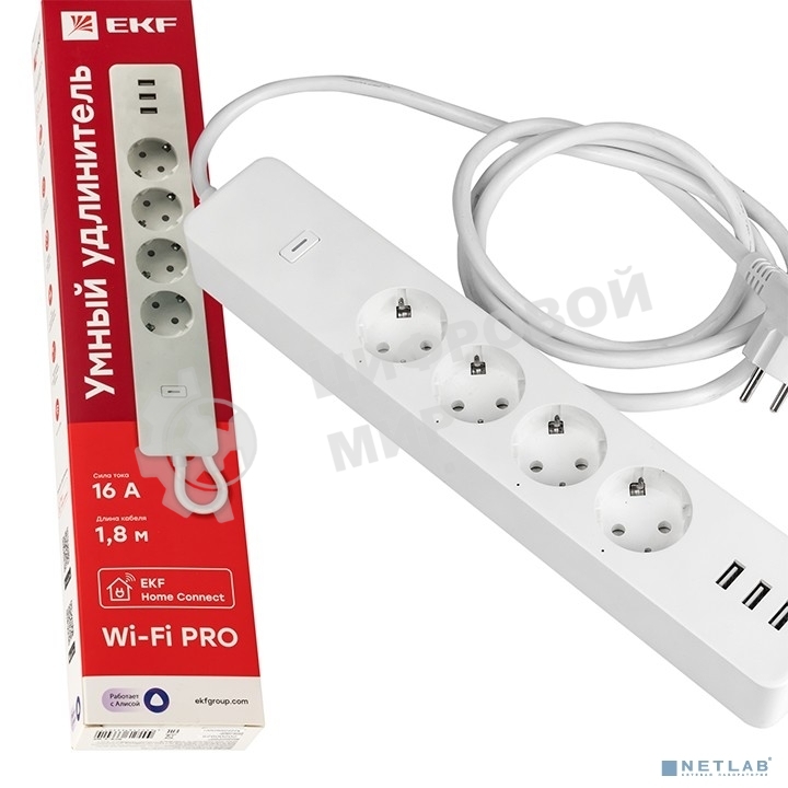 Умный удлинитель EKF RCE-2-WF Connect PRO Wi-Fi c USB