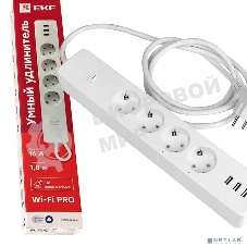 Умный удлинитель EKF RCE-2-WF Connect PRO Wi-Fi c USB