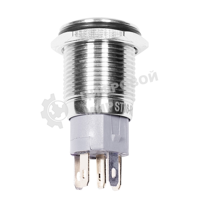 Кнопка антивандальная Rexant Ø16 250В Б/Фикс (5с) (ON)-OFF плоская подсв/красная POWER