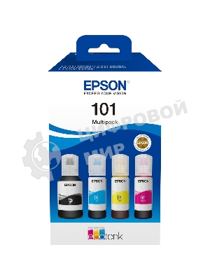 Чернила оригинальные Epson 101 / C13T03V64A мультипак, черный 127 мл., голубой, пурпурный, желтый - 210 мл. для Epson