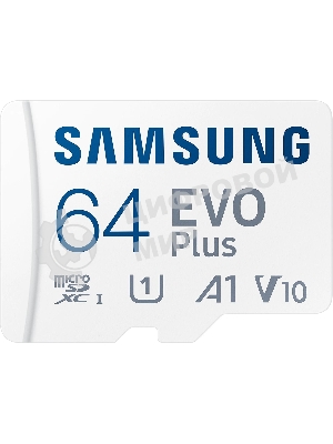 Флеш карта microSDXC 64GB Samsung EVO Plus Memory Card Samsung UHS-I U1 Class 10, Adapter, 130 MB/s, 10000 циклов, - 25°C to 85°C, RTL Samsung MB-MC64KA