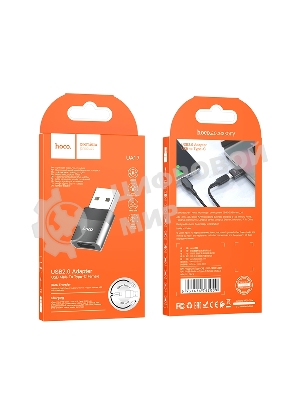 Переходник USB2.0 OTG Hoco, AM/Type-C(F), UA17, черный, коробка
