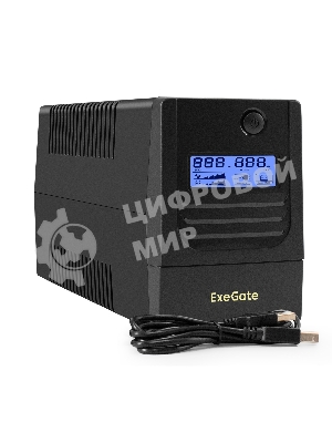 Источник бесперебойного питания ExeGate Smart LB-850.LCD.AVR.2SH.USB (850VA/510W, LCD, AVR, 2*Schuko, USB, батарея 12V 9Ah, черный)
