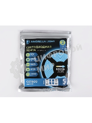 Светодиодная лента Ambrella light GS1603 2835 240Led/ 19.2W m/ 12V IP20 6500K/ 5000*14*1.2mm (2 конт.)