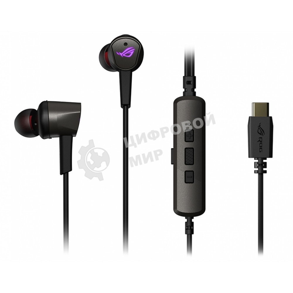 Гарнитура проводная игровая черные ASUS ROG CETra II (вкладыши, USB-C, RGb подсветка, ПУ, чехол, 90YH02S0-B2UA00)