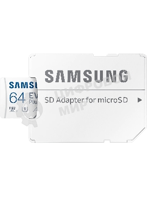 Флеш карта microSDXC 64GB Samsung EVO Plus Memory Card Samsung UHS-I U1 Class 10, Adapter, 130 MB/s, 10000 циклов, - 25°C to 85°C, RTL Samsung MB-MC64KA